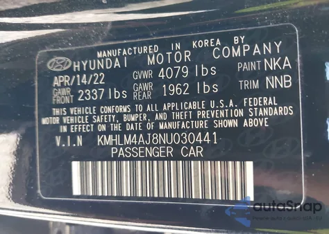 2022 Hyundai Elantra Hybrid Blue из США, поврежденный, VIN KMHLM4AJ8NU030441